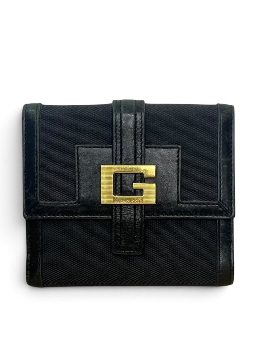Gucci Black Canvas & Leather Bifold Wallet With Gold-Tone G Logo Closure